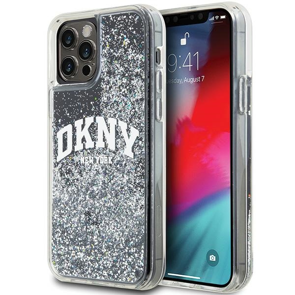 DKNY Liquid Glitter Big Logo dėklas iPhone 12 / 12 Pro telefonui, juodas
