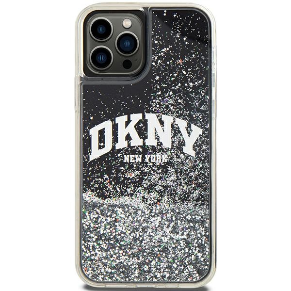 DKNY Liquid Glitter Big Logo dėklas iPhone 12 / 12 Pro telefonui, juodas
