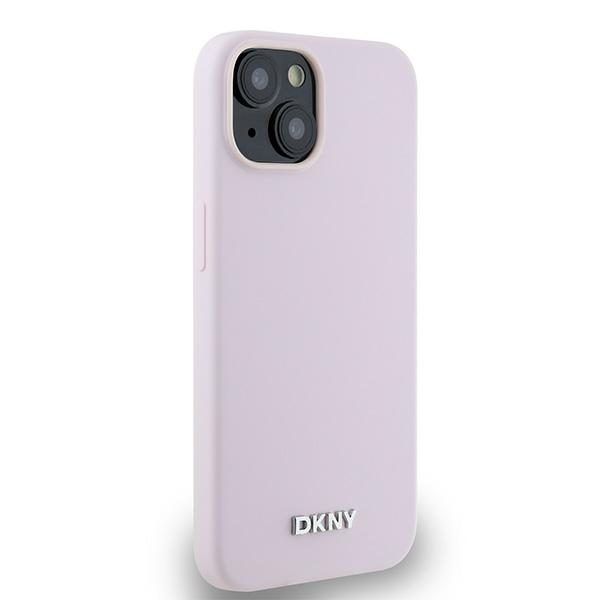 DKNY dėklas iPhone 14 Liquid Silicone Small Metal Logo MagSafe, rožinis