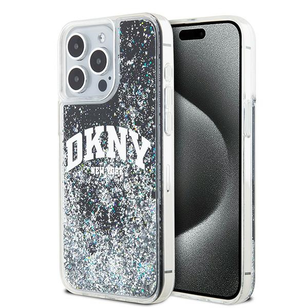 DKNY dėklas iPhone 13 Pro Max telefonui Liquid Glitter Big Logo, juodas