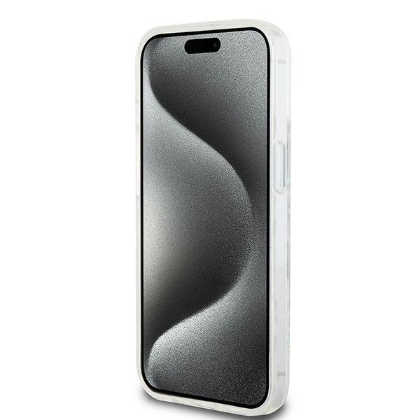 DKNY dėklas iPhone 15 / 14 / 13 telefonams Liquid Glitter Multilogo, baltas