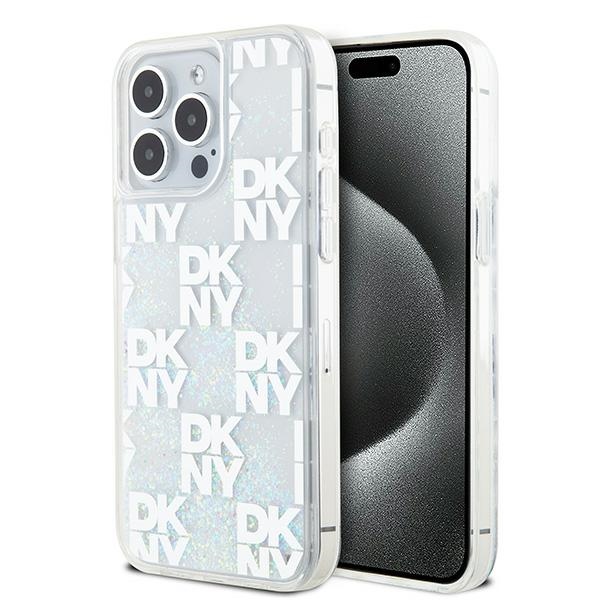 DKNY Liquid Glitter Multilogo dėklas iPhone 15 Pro Max telefonui, baltas