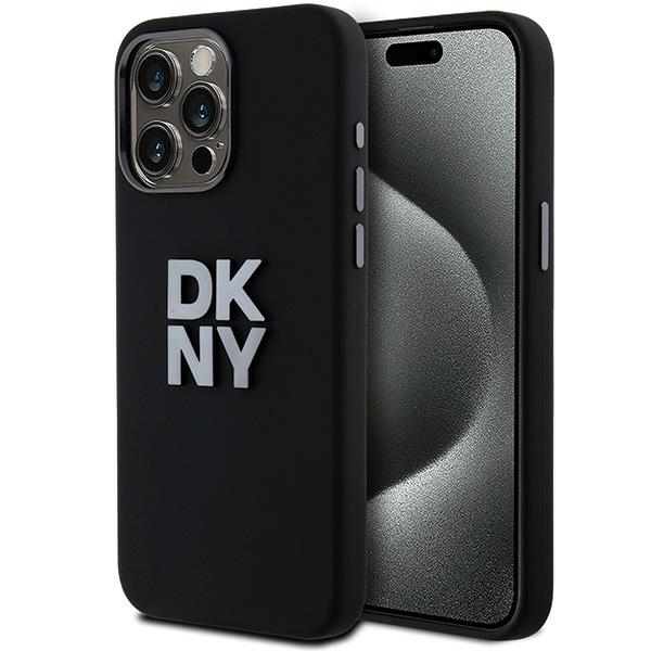DKNY dėklas „iPhone 15 Pro“ telefonui „Liquid Silicone Metal Logo“, juodas