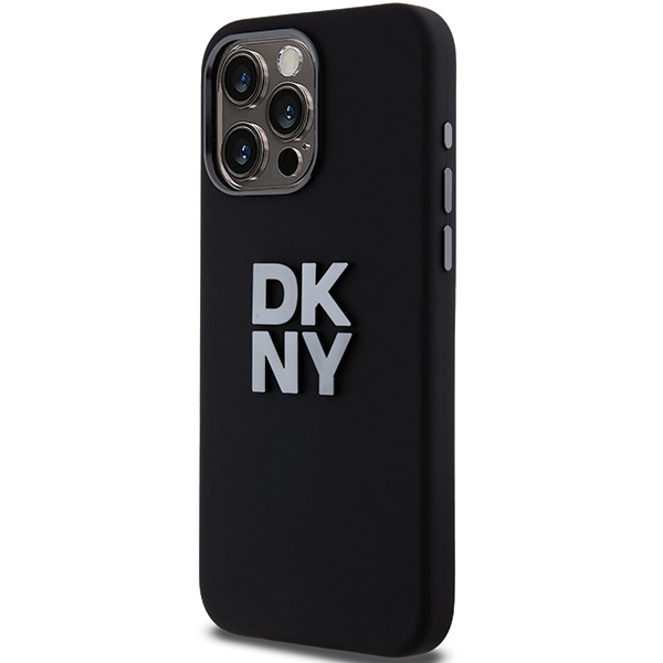 DKNY dėklas „iPhone 15 Pro“ telefonui „Liquid Silicone Metal Logo“, juodas