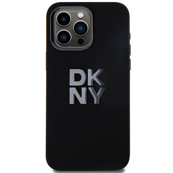 DKNY dėklas „iPhone 15 Pro“ telefonui „Liquid Silicone Metal Logo“, juodas