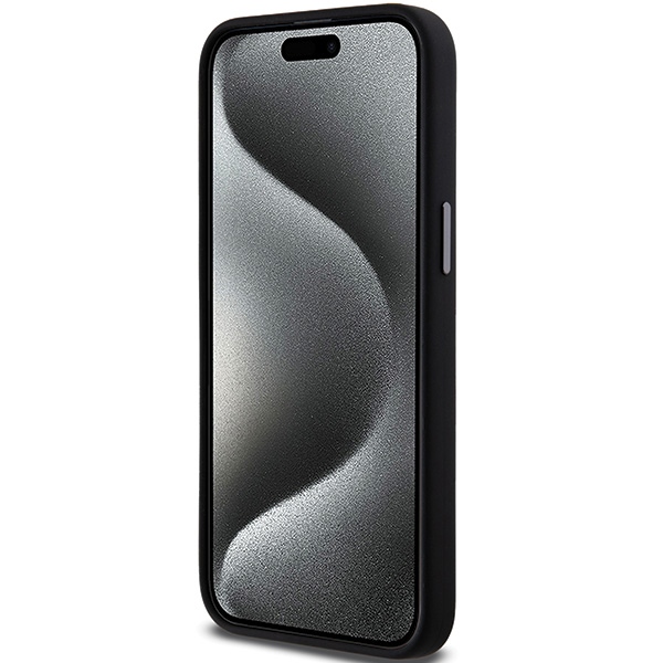DKNY dėklas „iPhone 15 Pro“ telefonui „Liquid Silicone Metal Logo“, juodas