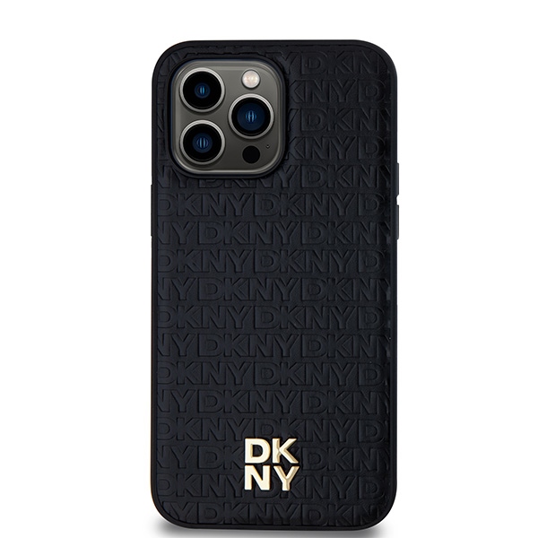 DKNY Leather Monogram Pattern MagSafe dėklas iPhone 14 Pro, juodas