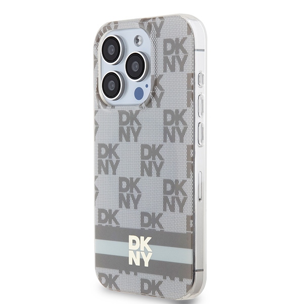 DKNY dėklas iPhone 13 / 13 Pro IML Checkered Mono MagSafe, smėlio spalvos