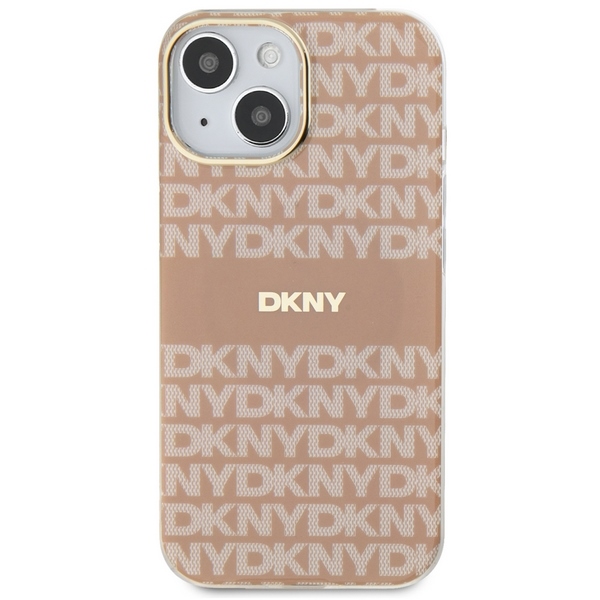 DKNY dėklas iPhone 15 / 14 / 13 IML Mono & Stripe MagSafe, rožinis