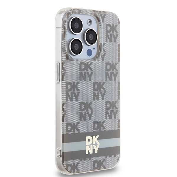 DKNY IML Checkered Mono Pattern MagSafe dėklas iPhone 14 Pro Max, smėlio spalvos