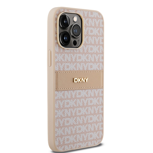 DKNY Mono Stripe & Metal Logo dėklas, skirtas iPhone 14 Pro, rožinis