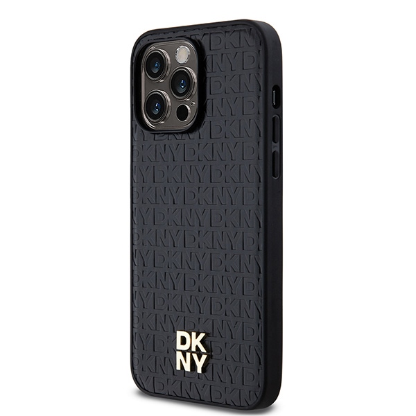 DKNY Leather Monogram Pattern dėklas iPhone 14 Pro Max su MagSafe, juodas