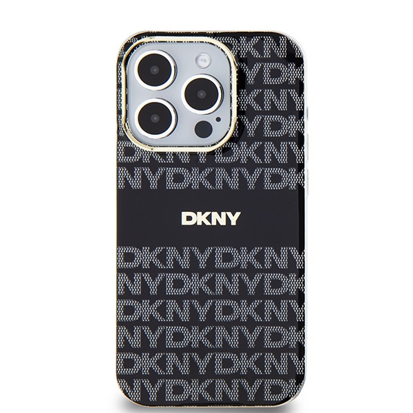 DKNY dėklas iPhone 14 Pro Max telefonui IML Mono & Stripe MagSafe, juodas