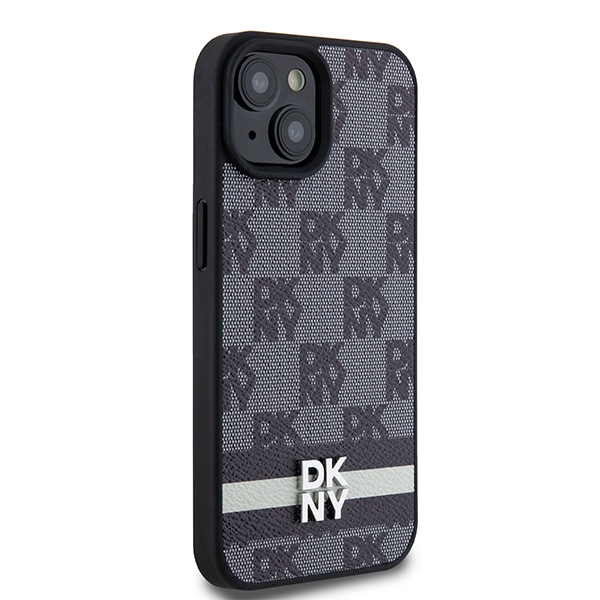 DKNY dėklas iPhone 15 / 14 / 13 modeliams Leather Checkered Mono Pattern, juodas