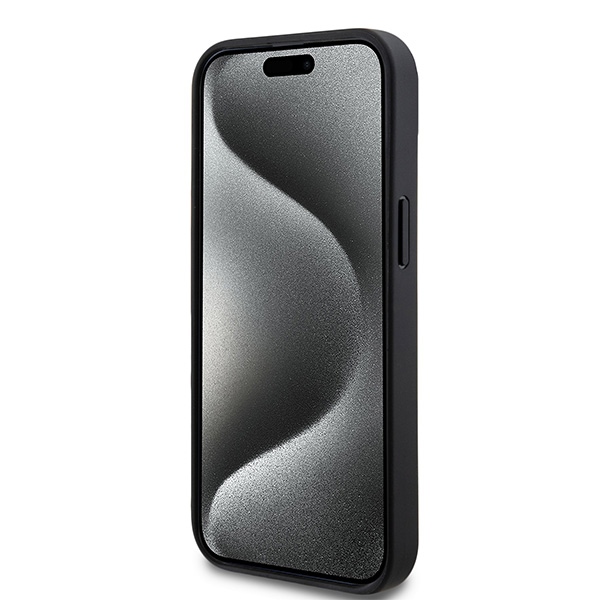 DKNY dėklas iPhone 15 / 14 / 13 modeliams Leather Checkered Mono Pattern, juodas