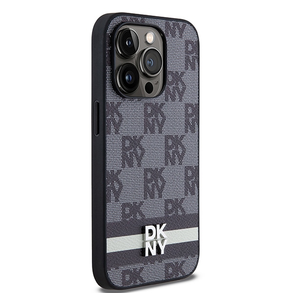 DKNY Leather Checkered Mono Pattern dėklas skirtas iPhone 14 Pro, juodas