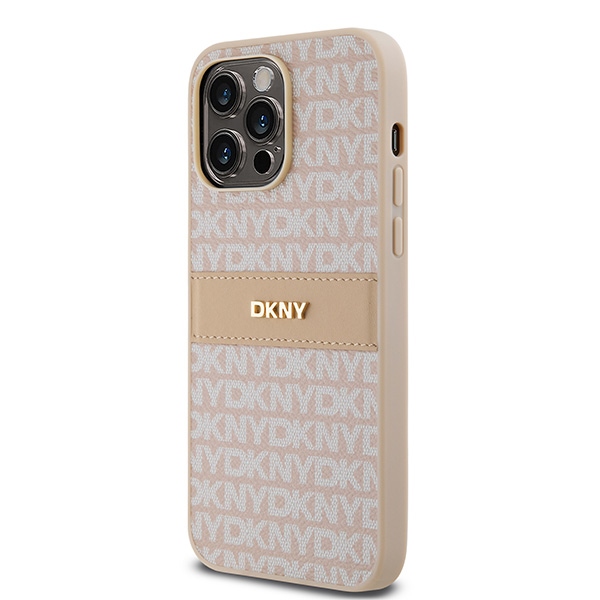 DKNY Leather Mono Stripe & Metal Logo dėklas iPhone 14 Pro Max, rožinis
