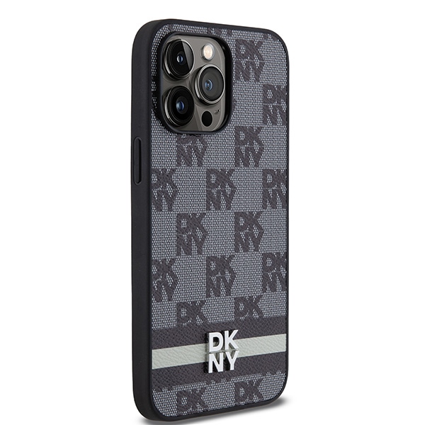 DKNY Leather Checkered Mono Pattern dėklas iPhone 14 Pro Max telefonui, juodas