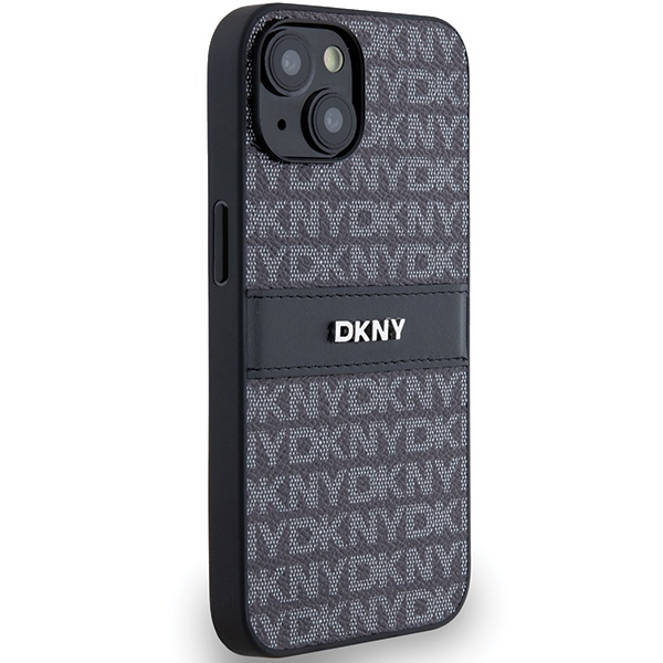 DKNY Mono Stripe & Metal Logo dėklas, skirtas iPhone 15 / 14 / 13, juodas
