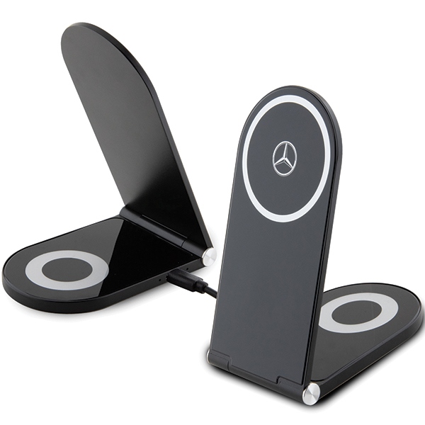 Mercedes Silver Stars MagSafe sulankstomas belaidis įkroviklis 2in1 15W, juodas