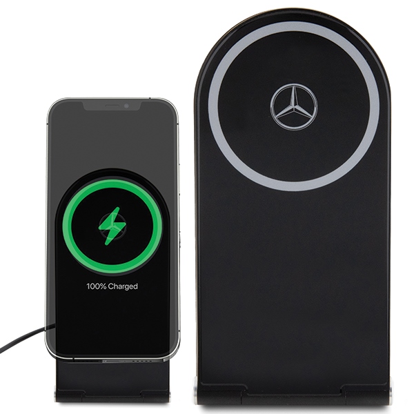 Mercedes Silver Stars MagSafe Foldable 2in1 15W Wireless Charger - Black