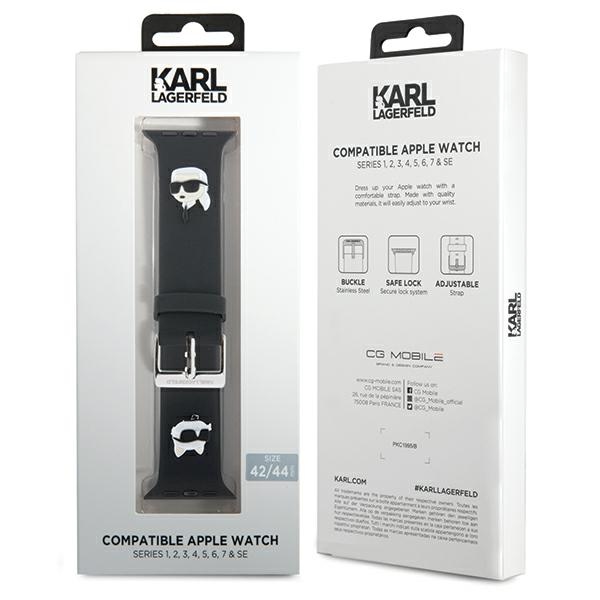 Karl Lagerfeld Apple Watch 42/44/45/49mm Strap 3D Rubber Karl&Choupette, Black