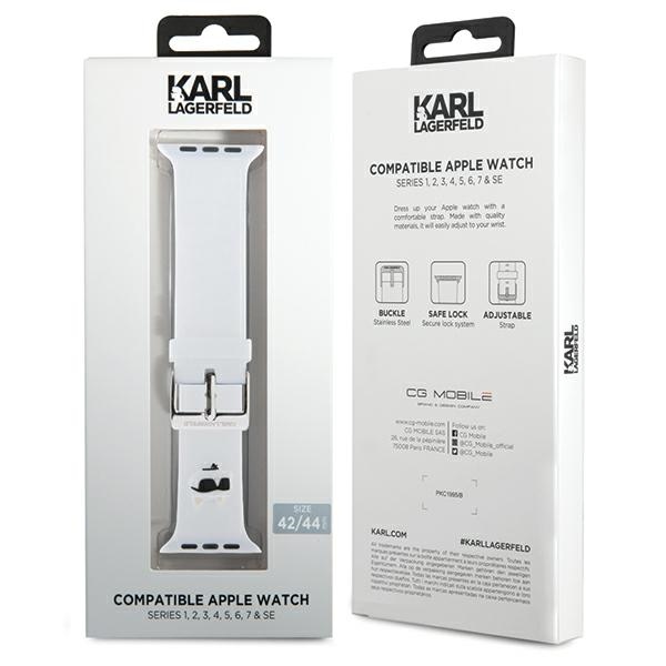 Karl Lagerfeld Apple Watch 42/44/45/49mm dirželis 3D Choupette Head, baltas