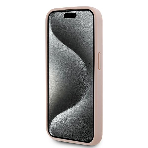 Karl Lagerfeld dėklas, skirtas iPhone 15 Pro, Leather Monogram Metal Logo, rožinis
