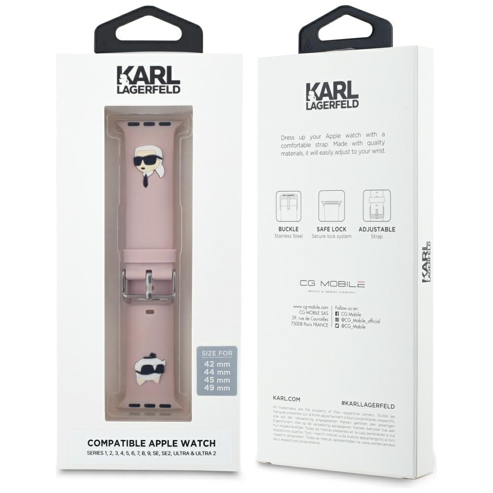 Karl Lagerfeld 3D Rubber Karl&Choupette dirželis Apple Watch 42/44/45/49mm, rožinis
