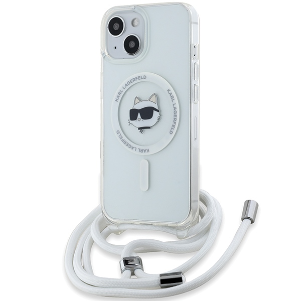 Karl Lagerfeld dėklas iPhone 13 / 14 / 15 su viršeliu IML Choupette Head, skaidrus