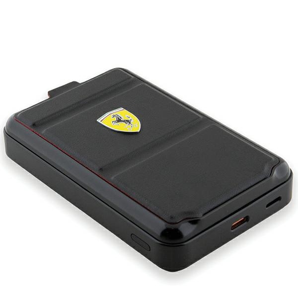 Ferrari Metal Logo MagSafe išorinė baterija 10000mAh su stovu, juoda