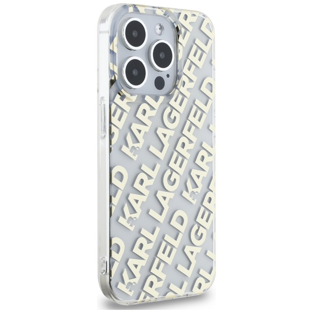 Karl Lagerfeld dėklas iPhone 15 Pro telefonui, auksinis