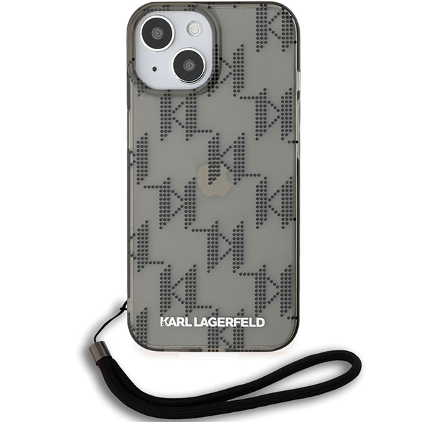 Karl Lagerfeld dėklas iPhone 15 / 14 / 13 su virvele, juodas