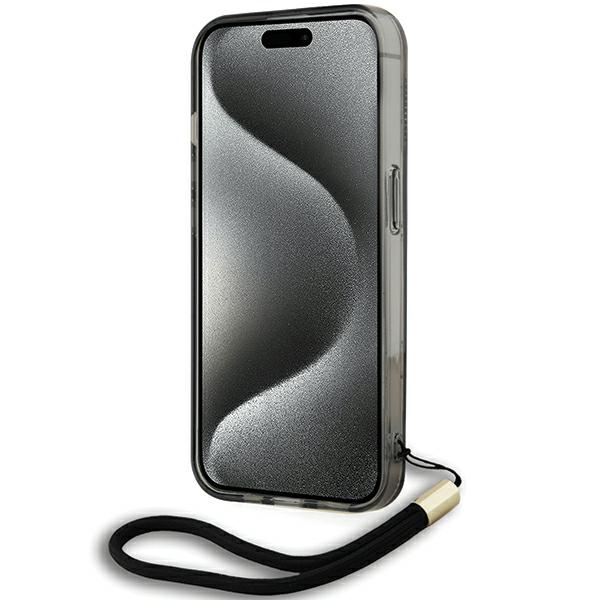 Karl Lagerfeld dėklas iPhone 15 Pro Max su virvele, juodas