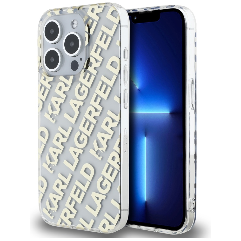 Karl Lagerfeld dėklas iPhone 15 Pro Max telefonui IML Fullover Logo, auksinis