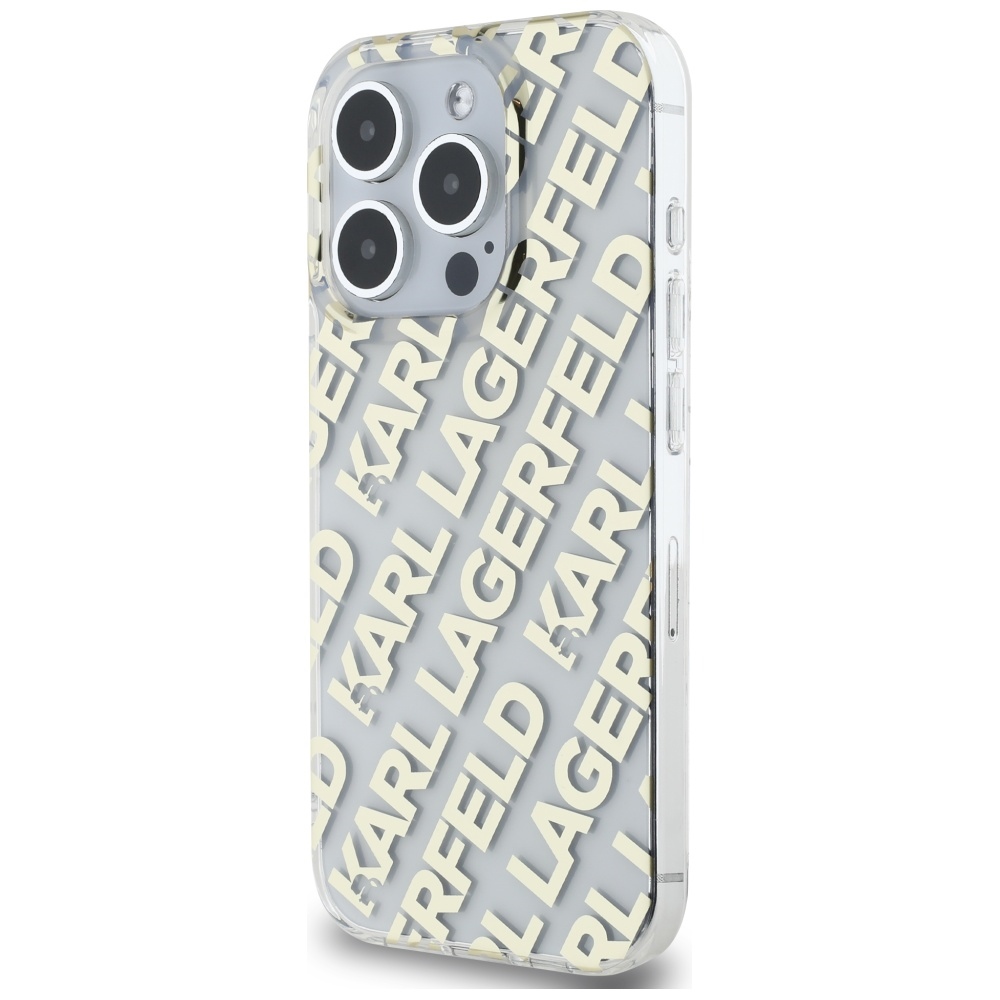 Karl Lagerfeld dėklas iPhone 15 Pro Max telefonui IML Fullover Logo, auksinis