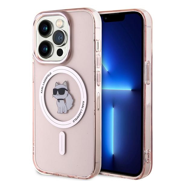 Karl Lagerfeld dėklas iPhone 14 Pro Max telefonui IML Choupette MagSafe, rožinis