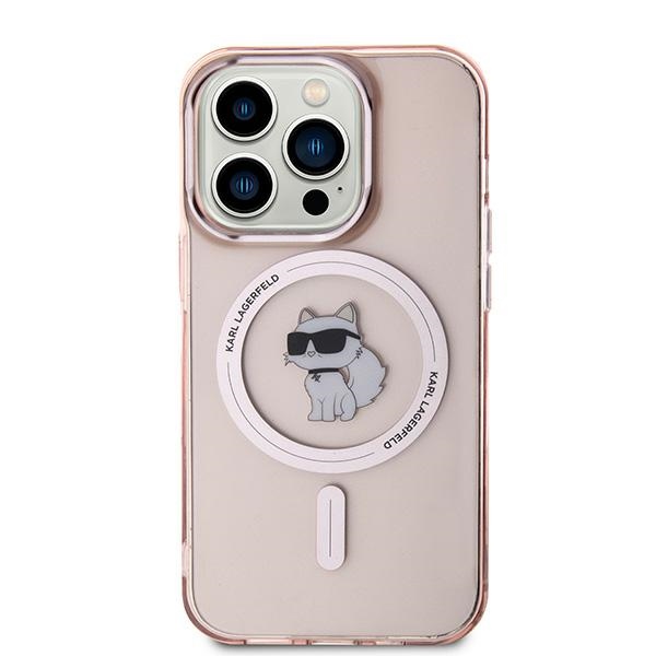 Karl Lagerfeld dėklas iPhone 14 Pro Max telefonui IML Choupette MagSafe, rožinis