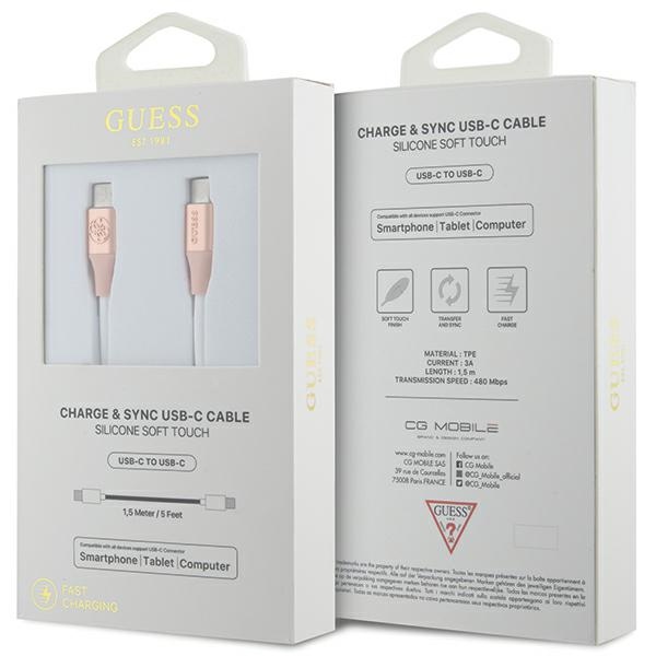 Guess Embossed Logo USB-C / USB-C Cable 1.5m, Pink