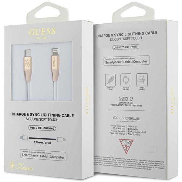Guess Embossed Logo USB-C to Lightning laidas 1.5m, auksinis