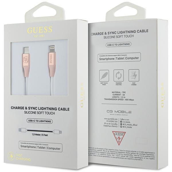 Guess USB-C / Lightning Cable 1.5m Embossed Logo, Pink