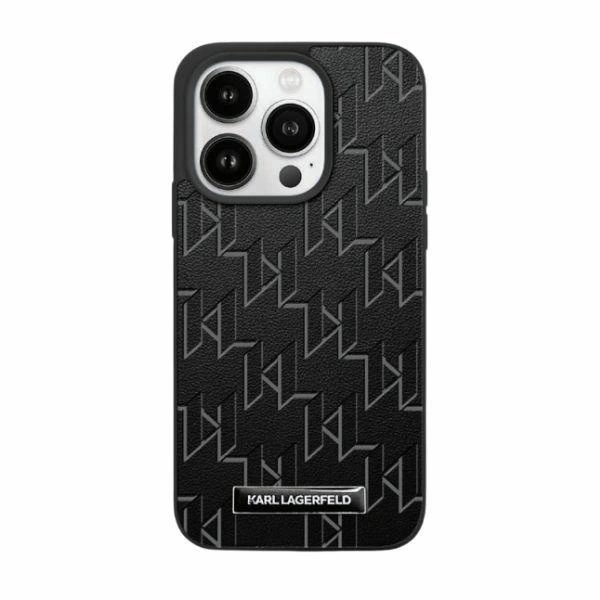 Apple iPhone 15 6.1'' Karl Lagerfeld Leather Monogram Metal Logo Cover Case, Black