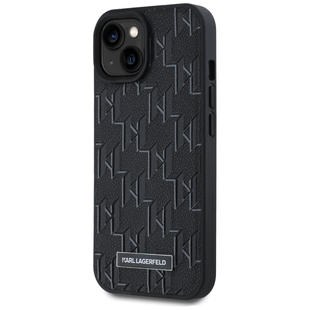 Apple iPhone 15 6.1\'\' Karl Lagerfeld Leather Monogram Metal Logo Cover Case, Black