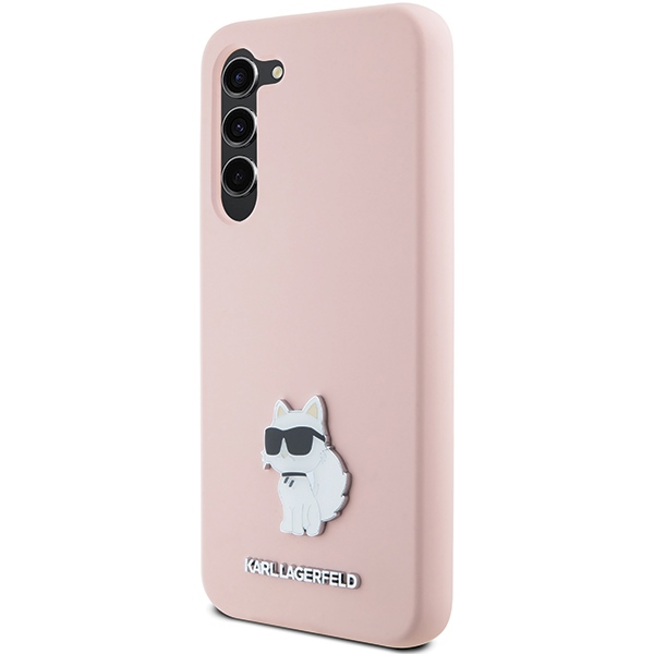 Samsung Galaxy S24+ Plus (SM-S926) Karl Lagerfeld Silicone Choupette Metal Pin Case Cover, Pink