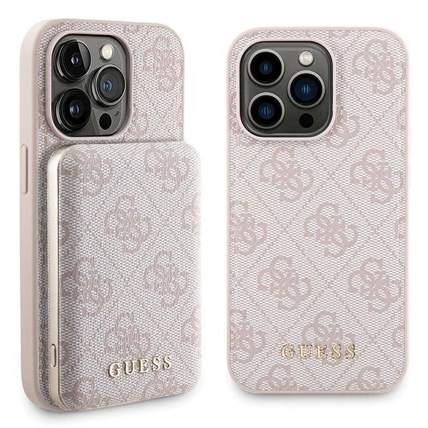Guess dėklas ir 5000mAh MagSafe išorinė baterija iPhone 14 Pro, rožinis