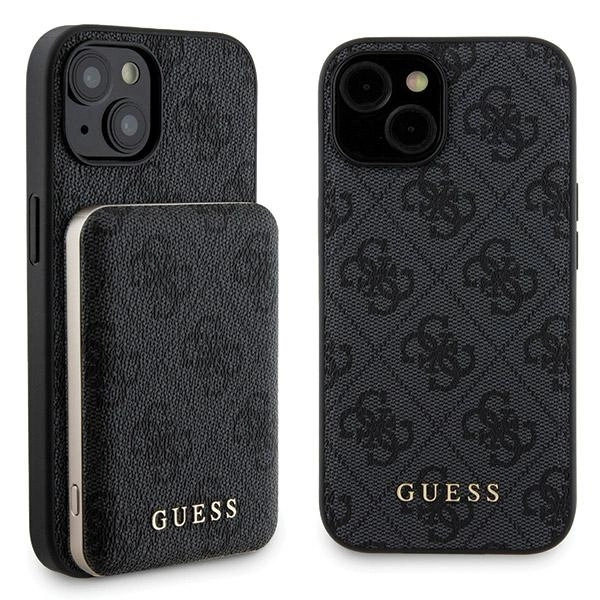 Apple iPhone 15 dėklas ir 5000mAh MagSafe išorinė baterija Guess 4G, juodas