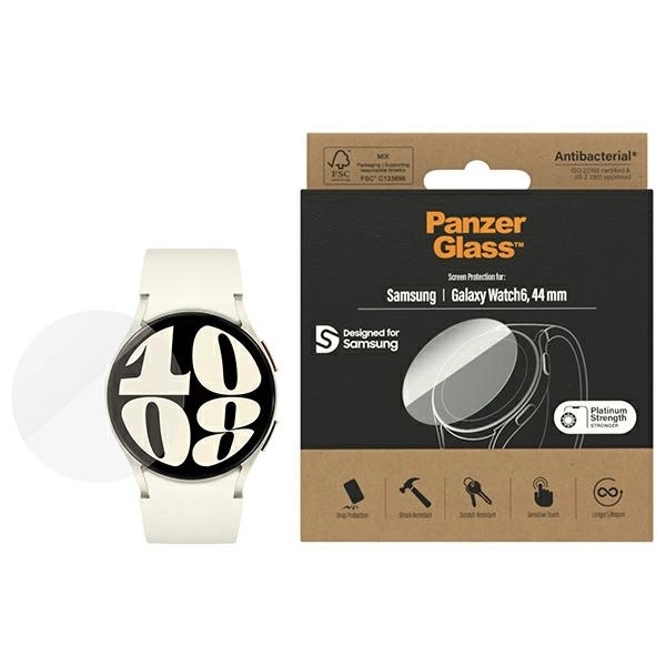 Antibakterinis PanzerGlass apsauginis stiklas, skirtas Samsung Galaxy Watch 6 44 mm
