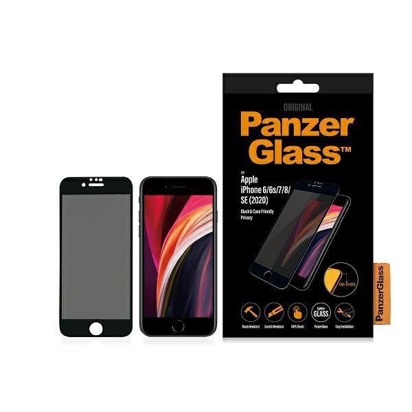 PanzerGlass iPhone 6 / 6s / 7 / 8 / SE Tempered Glass E2E Super+ Privacy, Black Frame