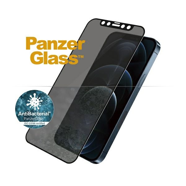 Apsauginis stiklas PanzerGlass E2E Super+, skirtas iPhone 12 Pro Max, juodu rėmeliu