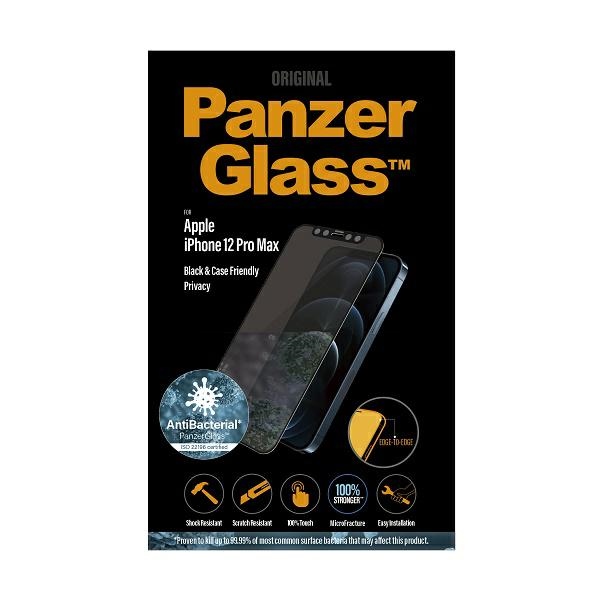 Apsauginis stiklas PanzerGlass E2E Super+, skirtas iPhone 12 Pro Max, juodu rėmeliu
